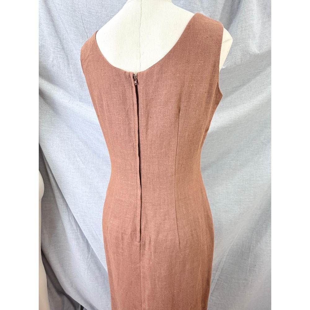 Vintage Santa Fe by Jim Tremblay Linen Sheath Dress Brown Side Button 10 - Picture 8 of 10